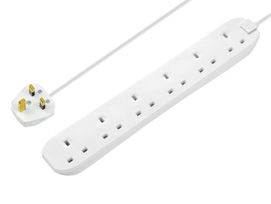 Masterplug Extension Lead 240V 6-Gang 13A White 2m MSTBSG210
