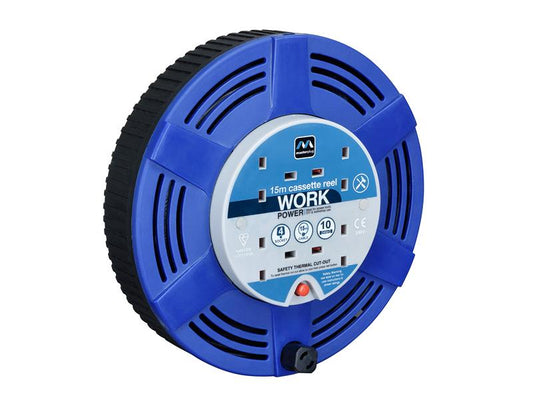 Masterplug Cassette Cable Reel 240V 10A 4-Socket Thermal Cut-Out Blue 15m MSTLCT15104R