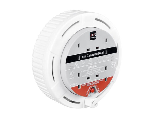 Masterplug Cassette Cable Reel 240V 13A 4-Socket Thermal Cut-Out White 4m MSTSCT04134W