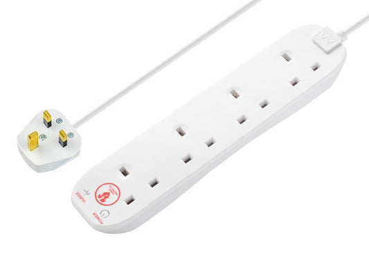 Masterplug Extension Lead 240V 4-Gang 13A White Surge Protected 2m MSTSRG4210