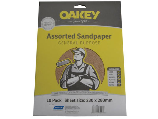 Oakey Glasspaper Sanding Sheets 230 x 280mm Assorted (10) OAK58291