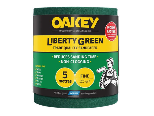 Oakey Liberty Green Sanding Roll 115mm x 5m Fine 120G OAK63844