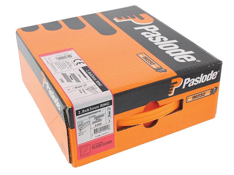Paslode IM350 Full Ring Shank Hot Dipped Galv Nails 3.1mm x 63mm (2200 - 2 x Fuel Cells) PAS141222