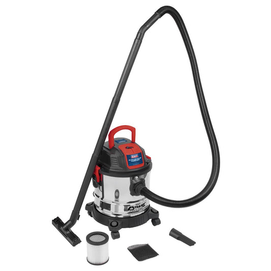 Sealey Vacuum Cleaner Wet & Dry 20L 1200W/230V Stainless Drum PC195SD