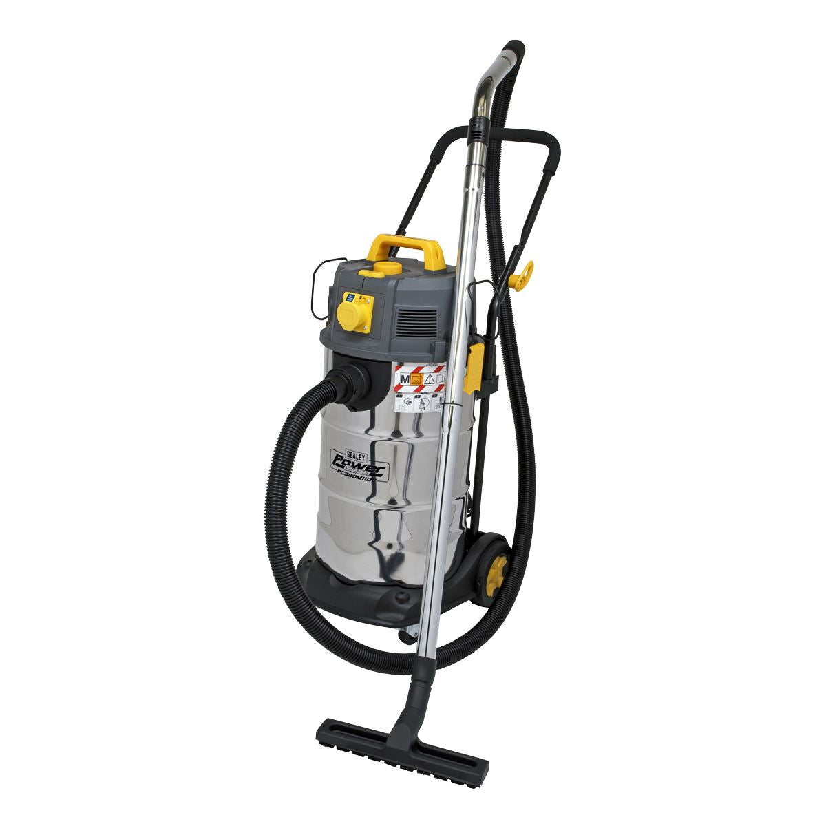 Sealey Vacuum Cleaner Industrial Dust-Free Wet/Dry 38L 1100W/110V Stainless Steel Drum M Class Filtration PC380M110V
