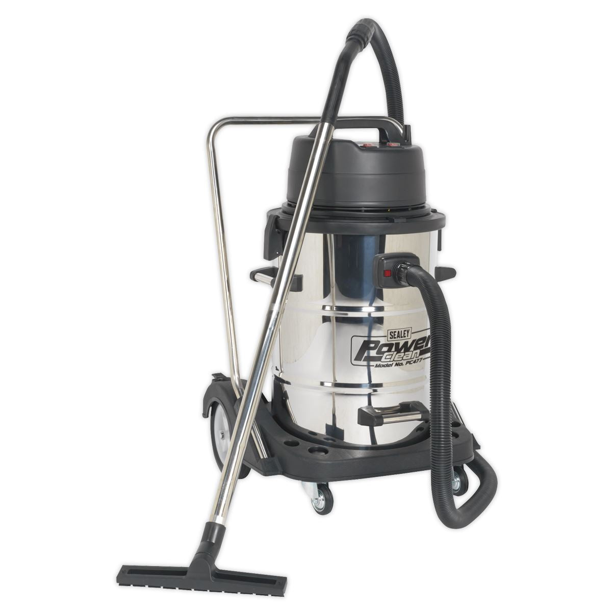 Sealey Vacuum Cleaner Industrial Wet & Dry 77L Stainless Steel Drum with Swivel Emptying 2400W PC477