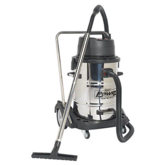 Sealey Vacuum Cleaner Industrial Wet & Dry 77L Stainless Steel Drum with Swivel Emptying 2400W PC477