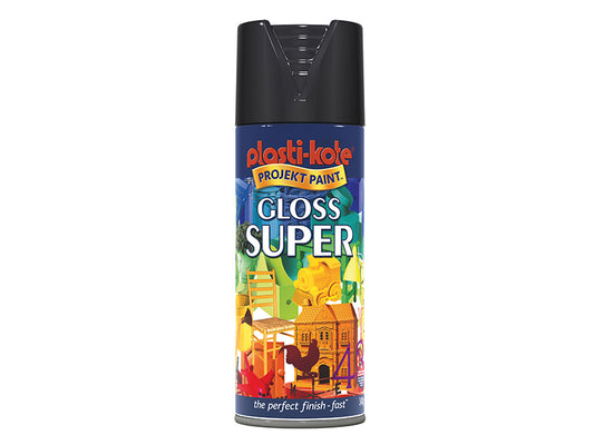 PlastiKote Gloss Super Spray Black 400ml PKT1100