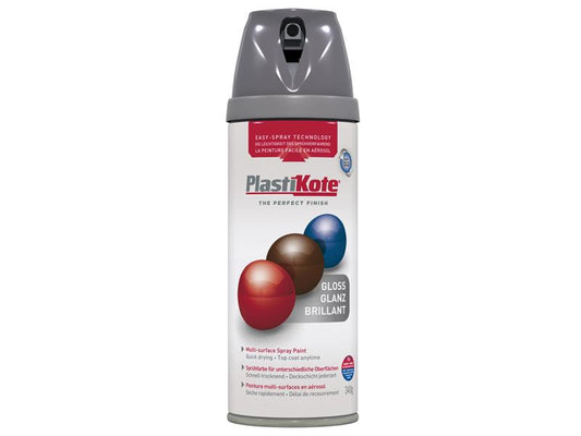 PlastiKote Twist & Spray Gloss Medium Grey 400ml PKT21101