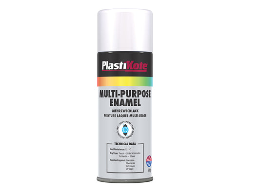 PlastiKote Multi Purpose Enamel Spray Paint Gloss White 400ml PKT60102