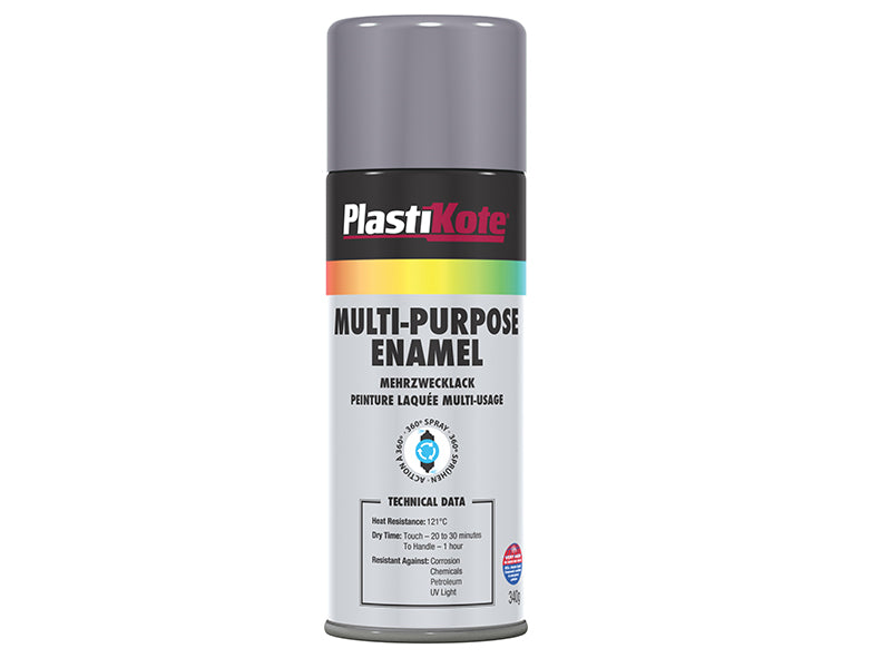 PlastiKote Multi Purpose Enamel Spray Paint Gloss Grey 400ml PKT60105