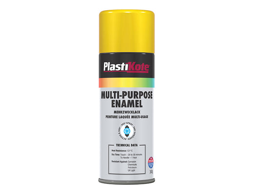 PlastiKote Multi Purpose Enamel Spray Paint Gloss Yellow 400ml PKT60109