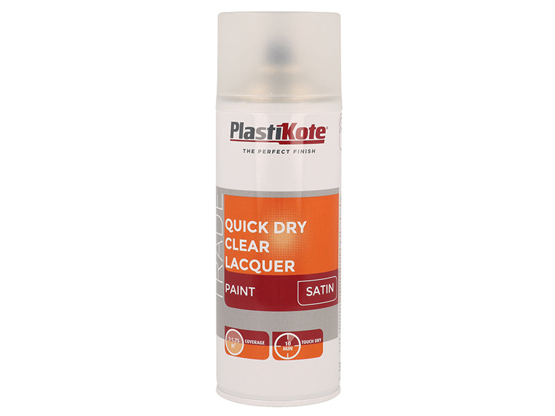 PlastiKote Trade Quick Dry Clear Lacquer Spray Satin 400ml PKT71004