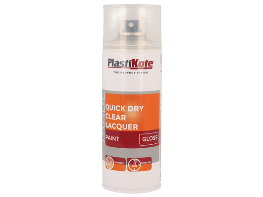 PlastiKote Trade Quick Dry Clear Lacquer Spray Gloss 400ml PKT71005