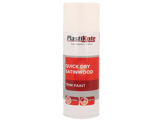 PlastiKote Trade Quick Dry Trim Spray Satinwood White 400ml PKT71006