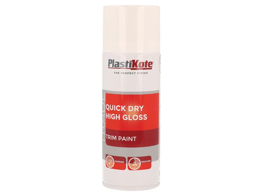 PlastiKote Trade Quick Dry Trim Spray Paint High Gloss White 400ml PKT71007