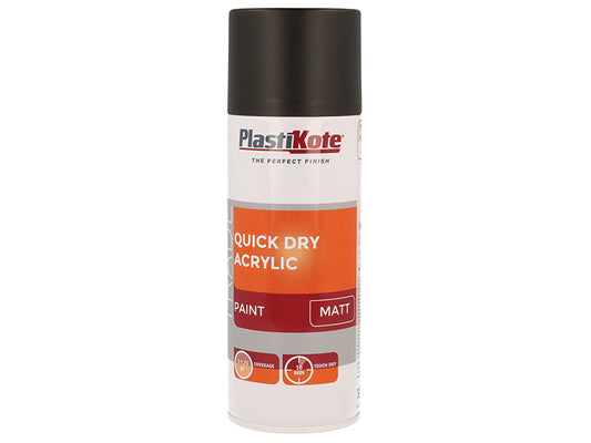 PlastiKote Trade Quick Dry Acrylic Spray Paint Matt Black 400ml PKT71008