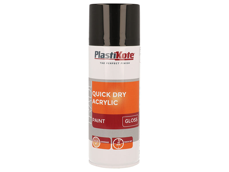 PlastiKote Trade Quick Dry Acrylic Spray Paint Gloss Black 400ml PKT71009