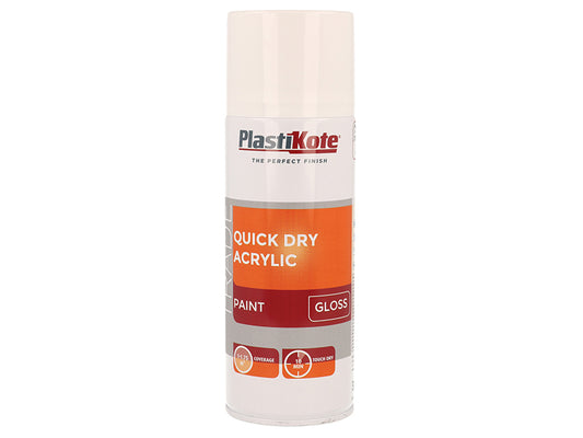 PlastiKote Trade Quick Dry Acrylic Spray Paint Gloss White 400ml PKT71011