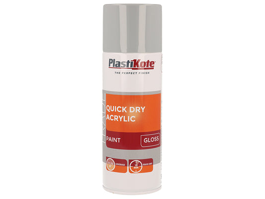 PlastiKote Trade Quick Dry Acrylic Spray Paint Gloss Grey 400ml PKT71012
