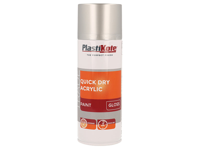 PlastiKote Trade Quick Dry Acrylic Spray Paint Gloss Silver 400ml PKT71013