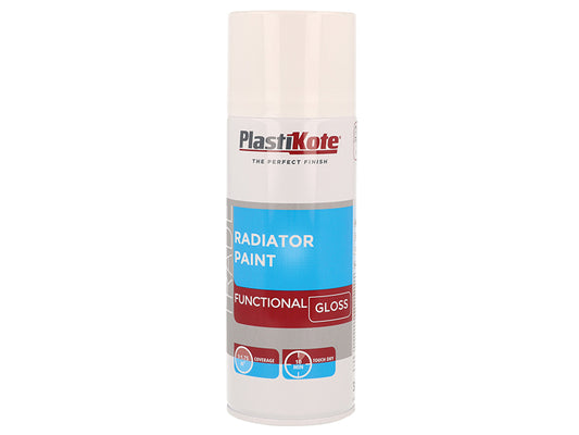 PlastiKote Trade Radiator Spray Paint Gloss White 400ml PKT71016