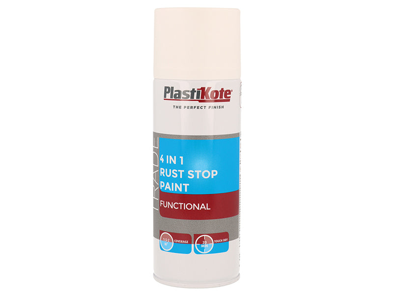 PlastiKote Trade 4-in-1 Rust Stop Spray Paint White 400ml PKT71022