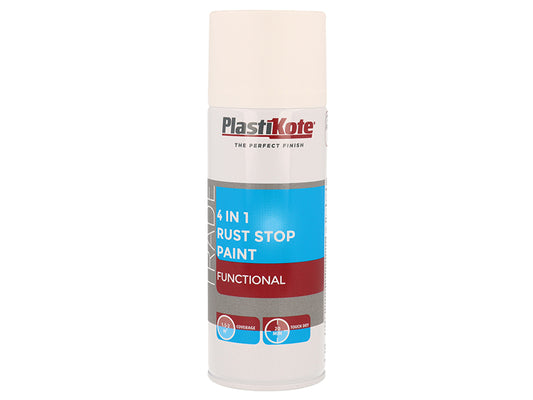 PlastiKote Trade 4-in-1 Rust Stop Spray Paint White 400ml PKT71022