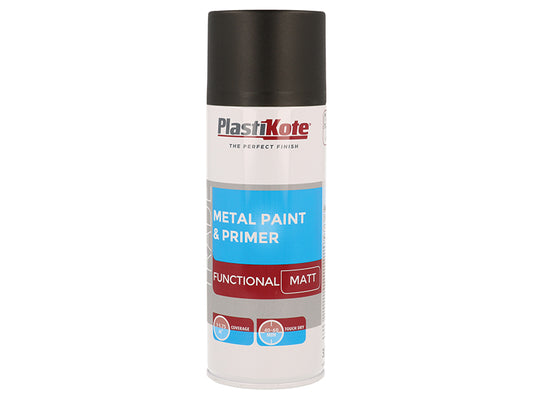 PlastiKote Trade Metal Spray Paint & Primer Matt Black 400ml PKT71023