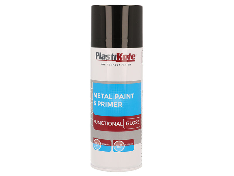 PlastiKote Trade Metal Spray Paint & Primer Gloss Black 400ml PKT71024