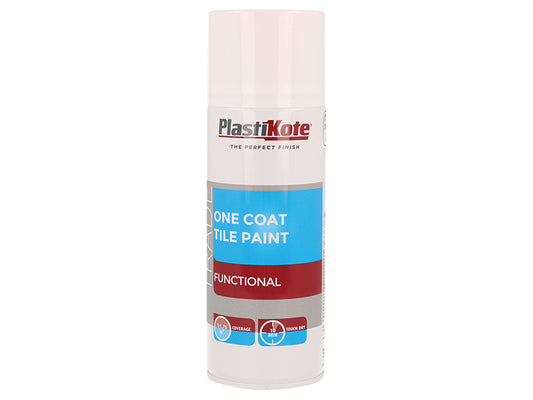 PlastiKote Trade One Coat Spray Tile Paint Gloss White 400ml PKT71026