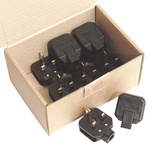 Sealey Black 13A heavy-Duty Plug Pack of 10 PL/13/3