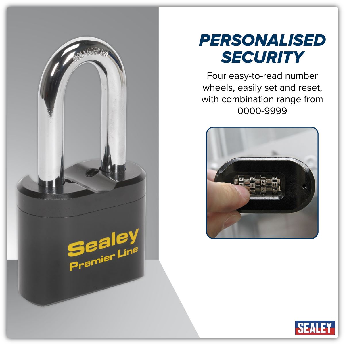Sealey Steel Body Combination Padlock Long Shackle 62mm PL603L