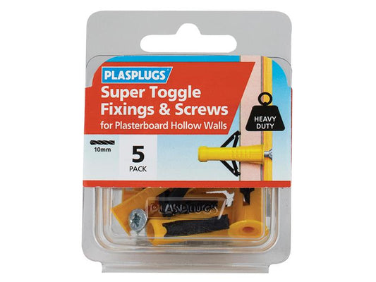Plasplugs Super Toggle Fixings & Screws Pack 5 PLAHWSTS05