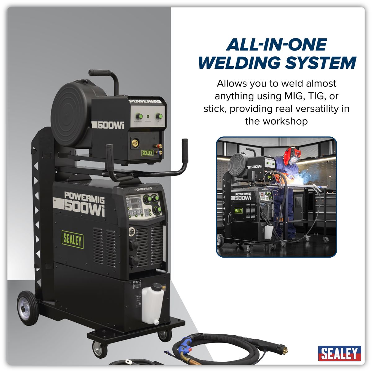 Sealey 500A Gas Gasless MIG/TIG/MMA Inverter Welder 400V 3ph POWERMIG500Wi
