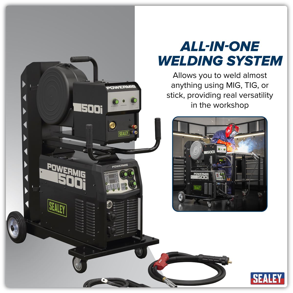 Sealey 400V 3ph 500A Gas Gasless MIG/TIG/MMA Inverter Welder POWERMIG500i