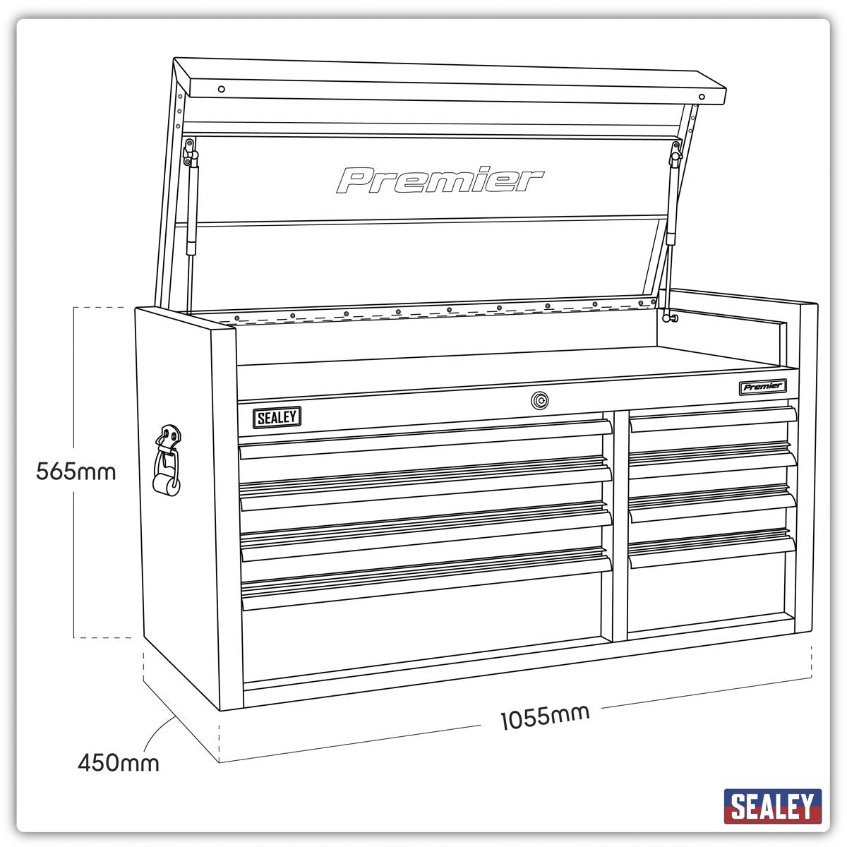 Sealey Topchest 8 Drawer 1055mm Stainless Steel Heavy-Duty PTB104008SS