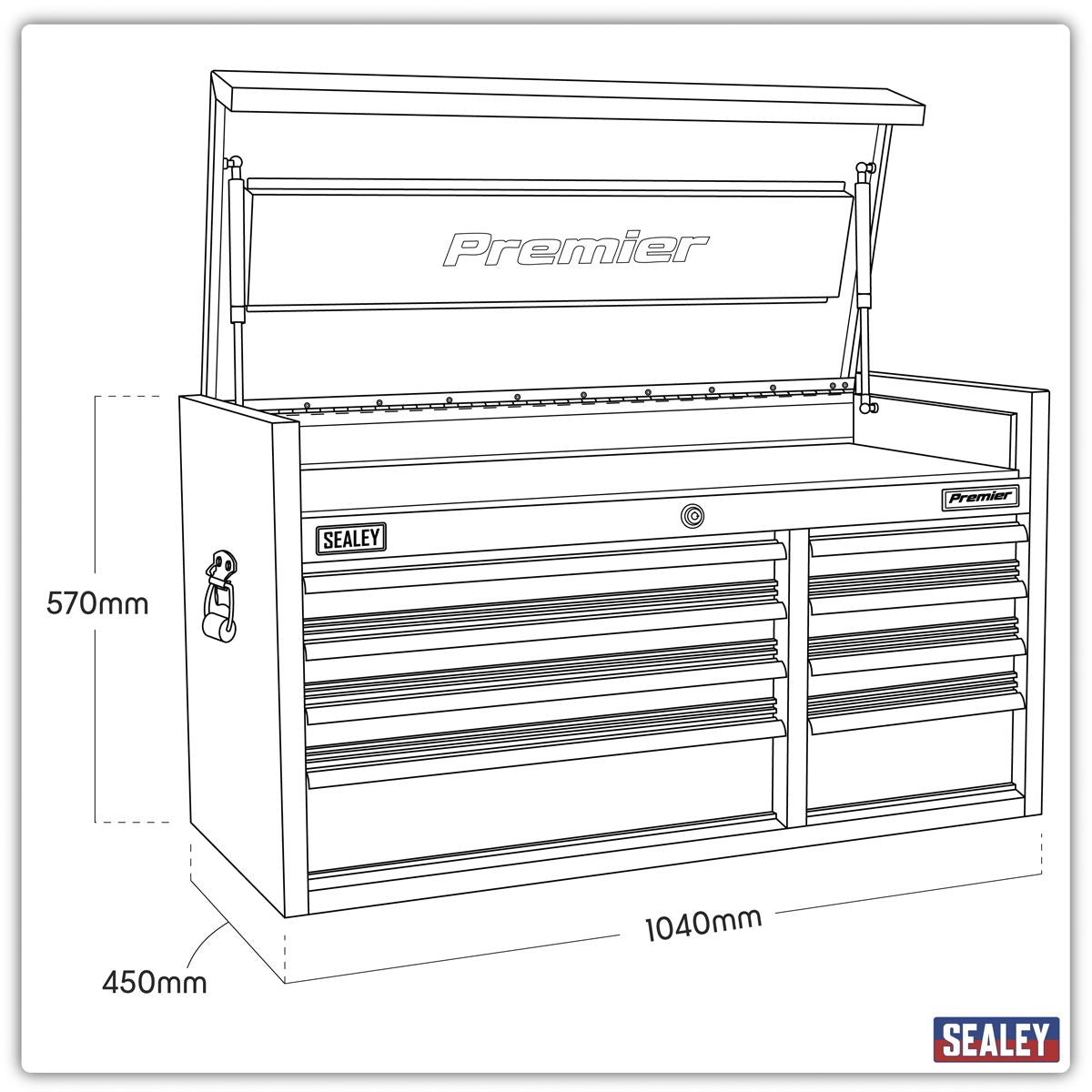 Sealey Topchest 8 Drawer 1040mm Heavy-Duty Black PTB104008