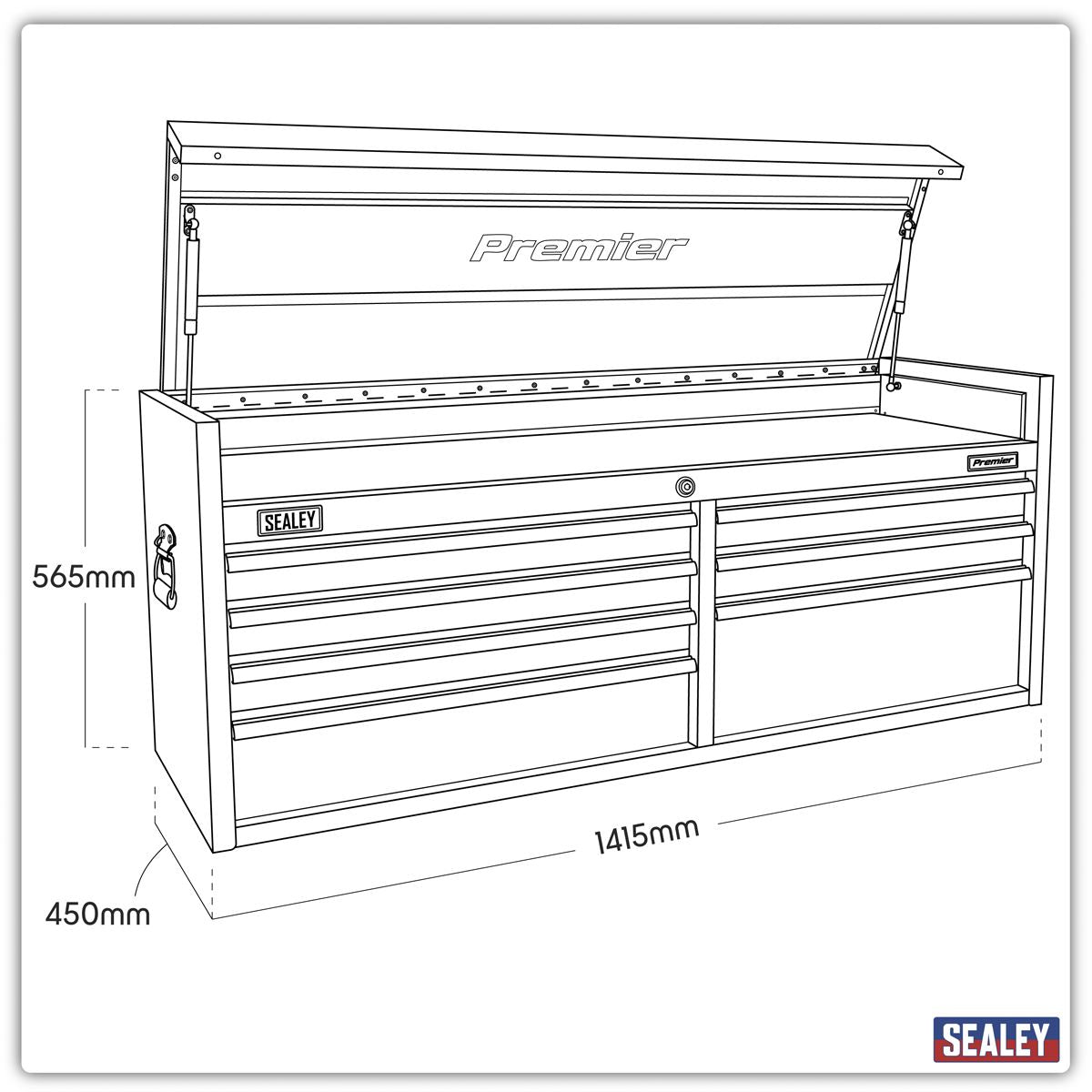 Sealey Topchest 7 Drawer 1415mm Heavy-Duty Black PTB141507
