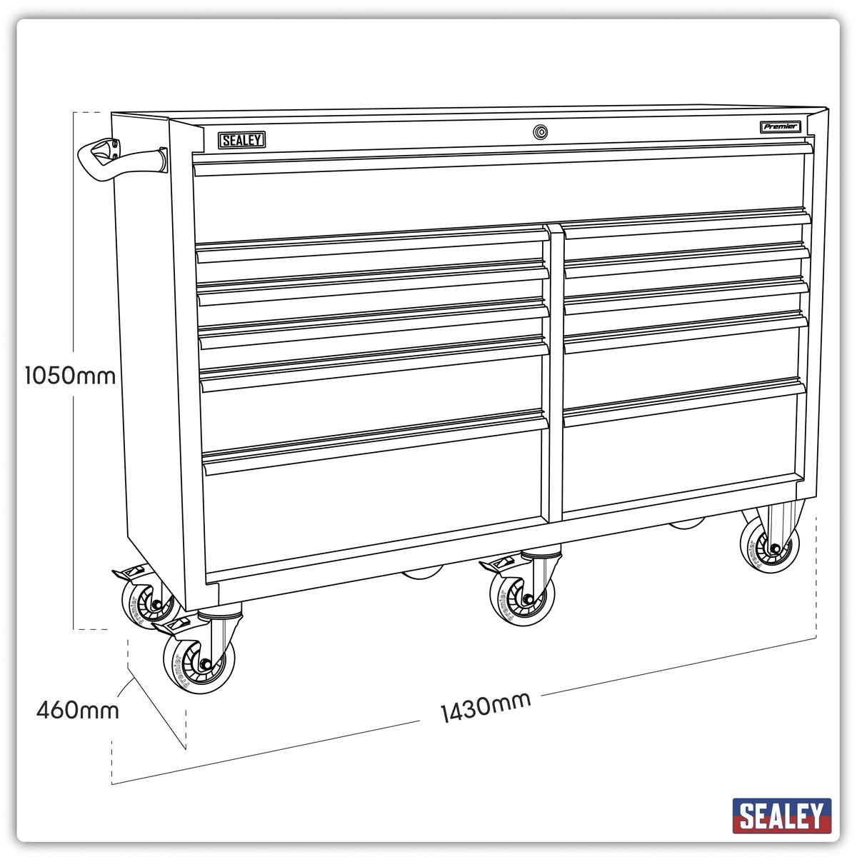 Sealey Rollcab 11 Drawer 1430mm Heavy-Duty Black PTB143011