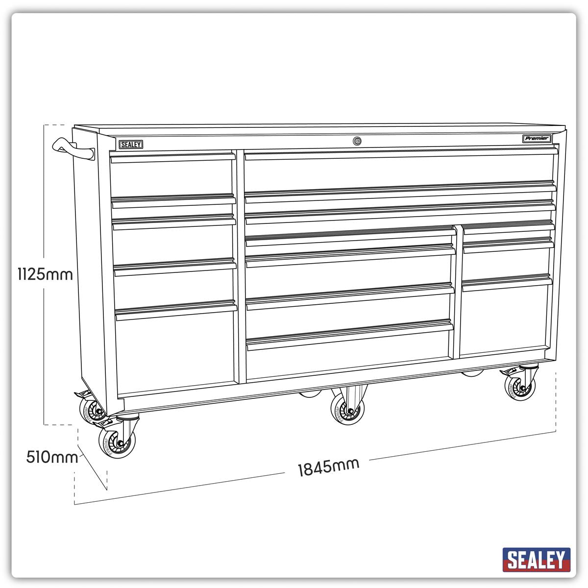 Sealey Rollcab 15 Drawer 1845mm Heavy-Duty Black PTB183015