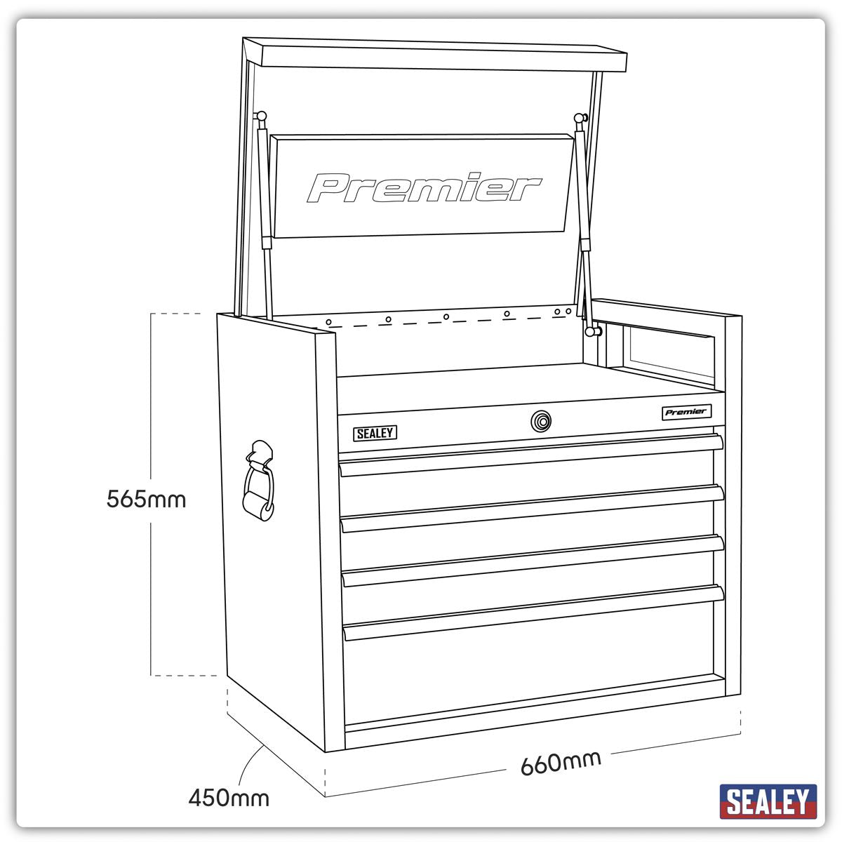 Sealey Topchest 4 Drawer 660mm Heavy-Duty Black PTB66004