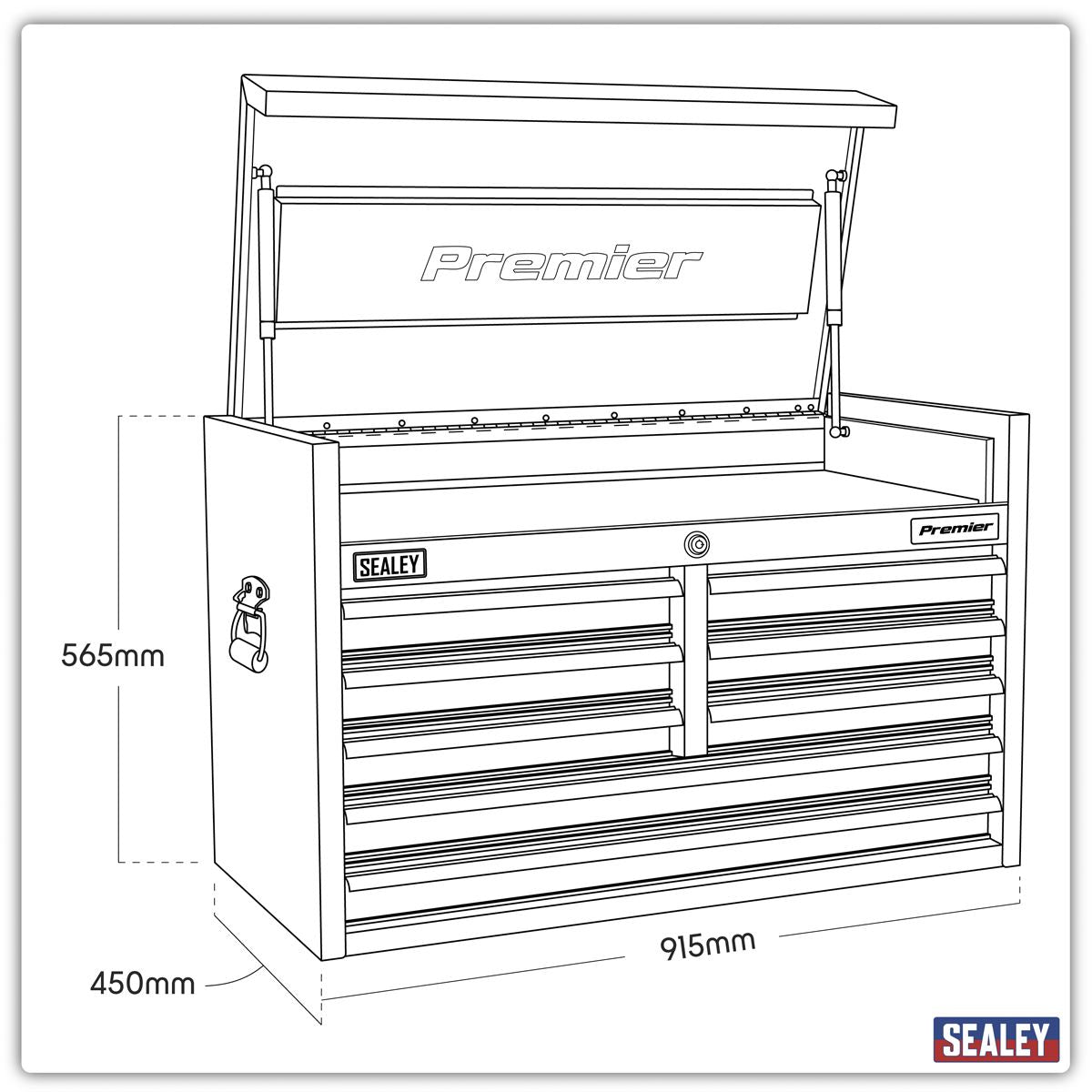 Sealey Topchest 8 Drawer 915mm Heavy-Duty Black PTB91508