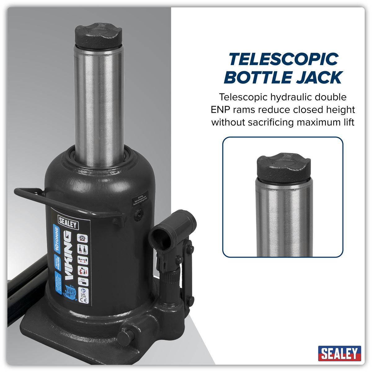 Sealey Viking Telescopic Bottle Jack 10 Tonne PTBJ10S