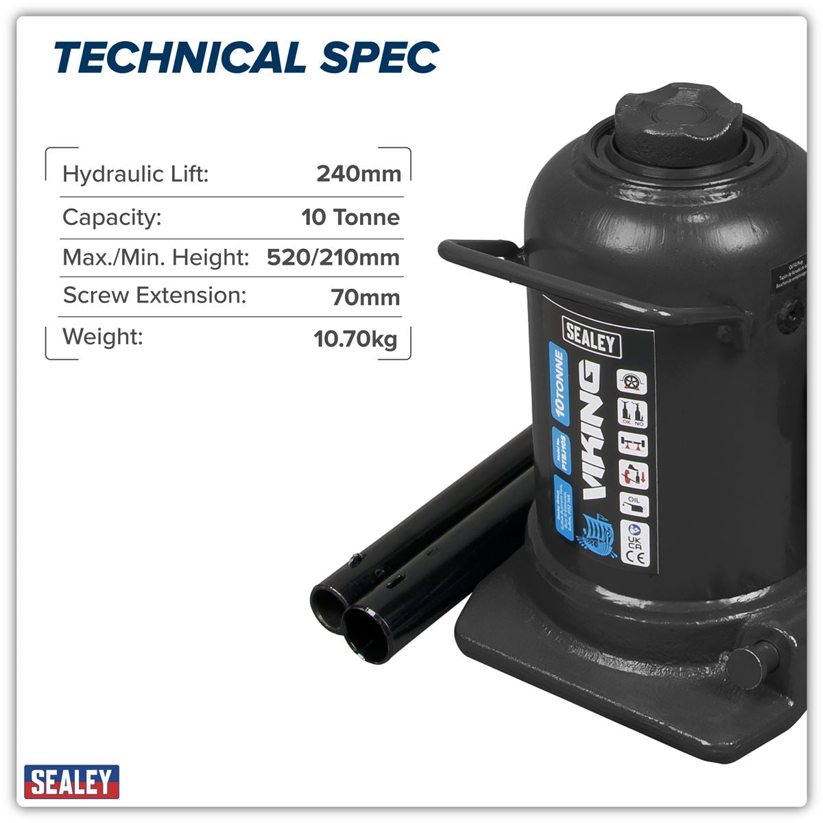 Sealey Viking Telescopic Bottle Jack 10 Tonne PTBJ10S