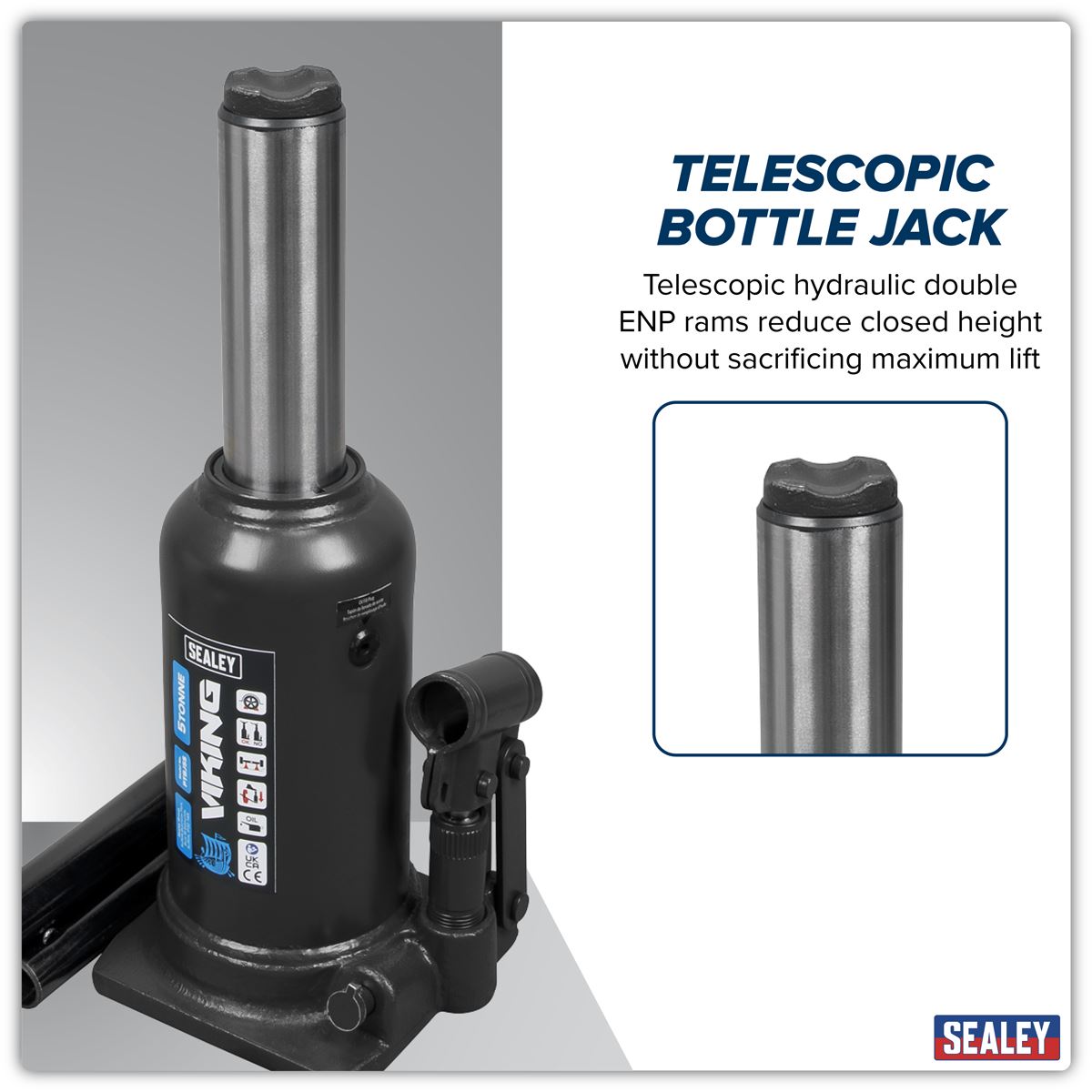 Sealey Viking Telescopic Bottle Jack 5 Tonne PTBJ5S
