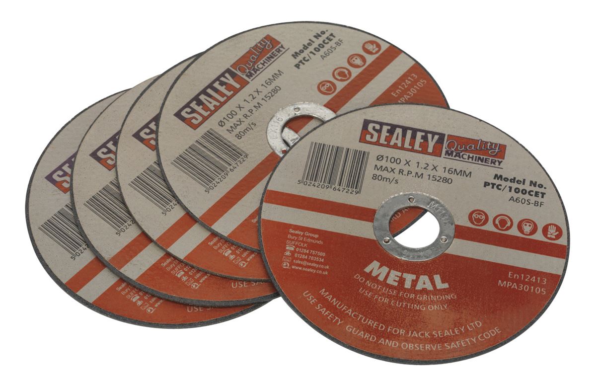 Sealey Cutting Disc �100 x 1.2mm �16mm Bore Pack of 5 PTC/100CET5