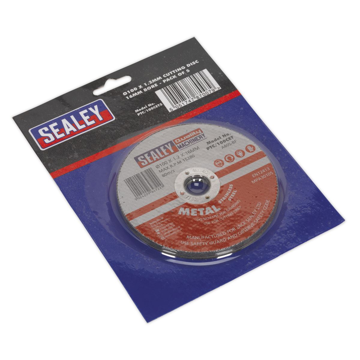Sealey Cutting Disc �100 x 1.2mm �16mm Bore Pack of 5 PTC/100CET5
