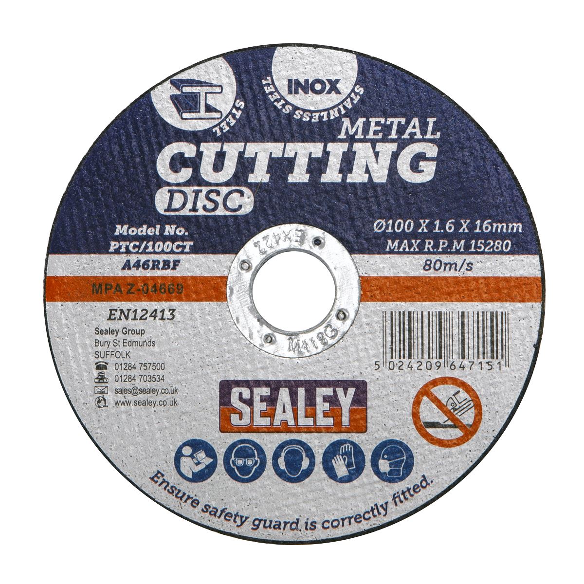 Sealey Cutting Disc �100 x 1.6mm �16mm Bore PTC/100CT