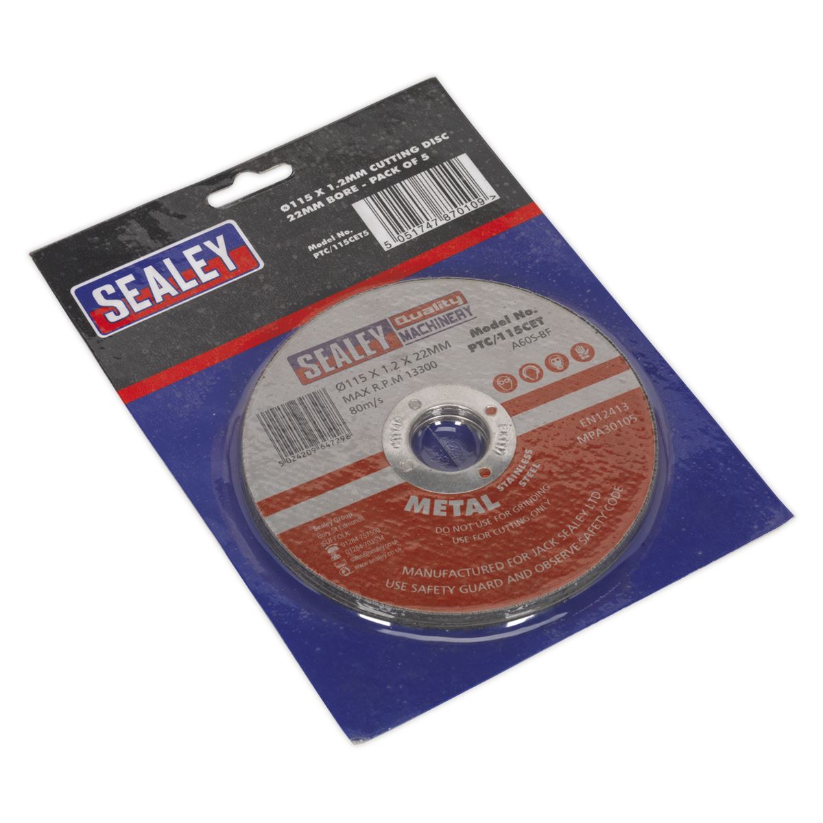 Sealey Cutting Disc �115 x 1.2mm �22mm Bore Pack of 5 PTC/115CET5